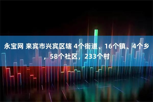 永宝网 来宾市兴宾区辖 4个街道、16个镇、4个乡，58个社区，233个村
