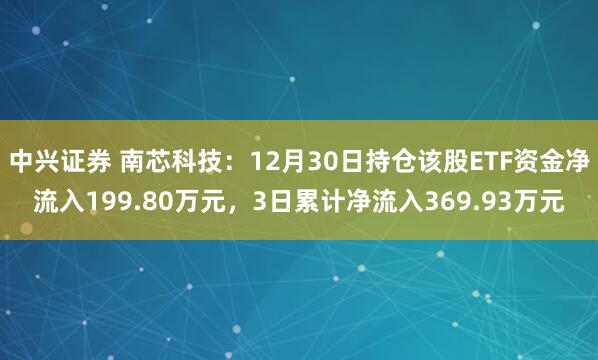中兴证券 南芯科技：12月30日持仓该股ETF资金净流入199.80万元，3日累计净流入369.93万元